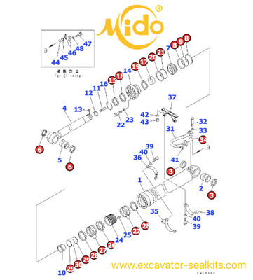 707-99-78640 7079978640 Komatsu Carging Arm Kit de sello de cilindro hidráulico para PC650-3 PC650-5