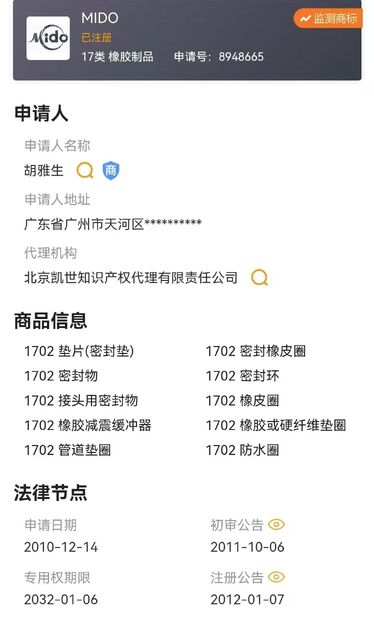 Porcelana Guangzhou Tianhe Qianjin Midao Oil Seal Firm certificaciones